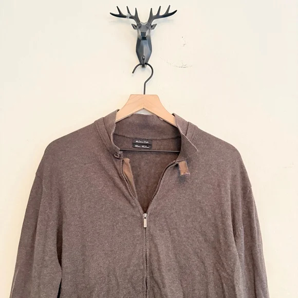 Massimo Dutti Men's Brown Cotton-Cashmere Zip Cardigan Size XXL - Picture 3 of 7